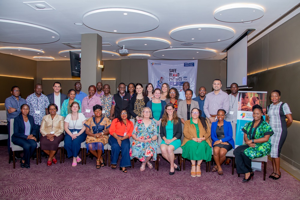 Group photo of participants and facilitators during the Strengthening Safe Blood Systems in-person learning session in Windhoek, Namibia. Photo credit: Aphrike Studios and Media / The Accelerator